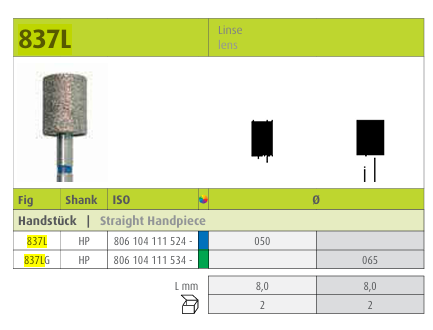 Jota Diamond Instrument Side and end cutting 837L FG (1.4mm)