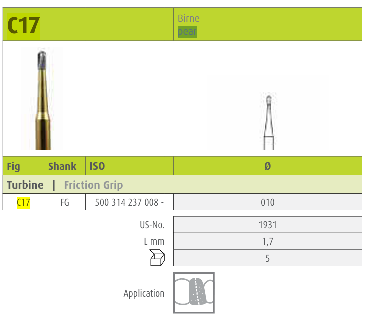 JOTA Carbide Instrument Pear C17 FG (1.0mm)