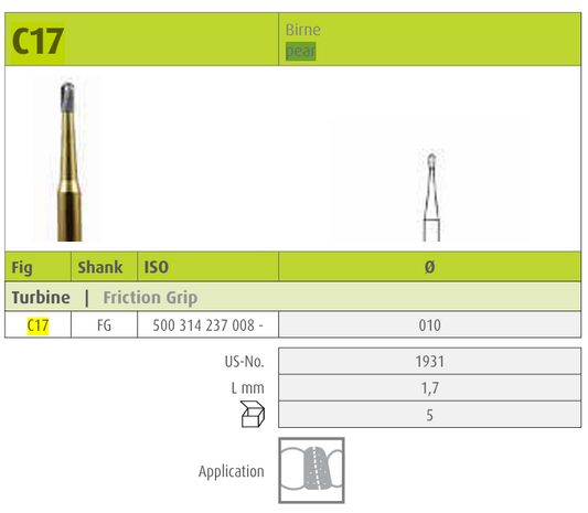 JOTA Carbide Instrument Pear C17 FG (1.0mm)