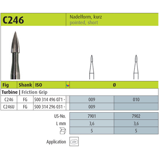 JOTA Carbide Finisher Instrument Pointed C246 FG (1.0mm)