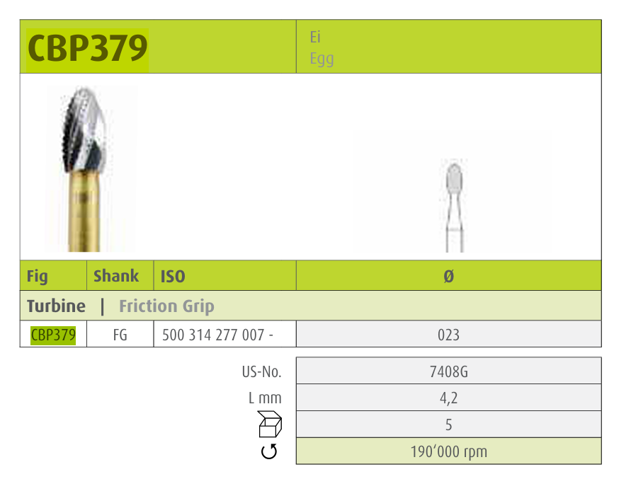 JOTA Viper Carbide Instrument Egg CBP379 FG (2.3mm)