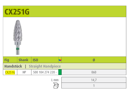 JOTA Carbide Instrument HP CX251G (6.0mm)