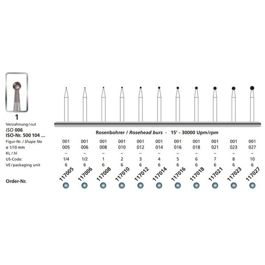 DFS Rosehead Bur Carbide HP 0.8mm
